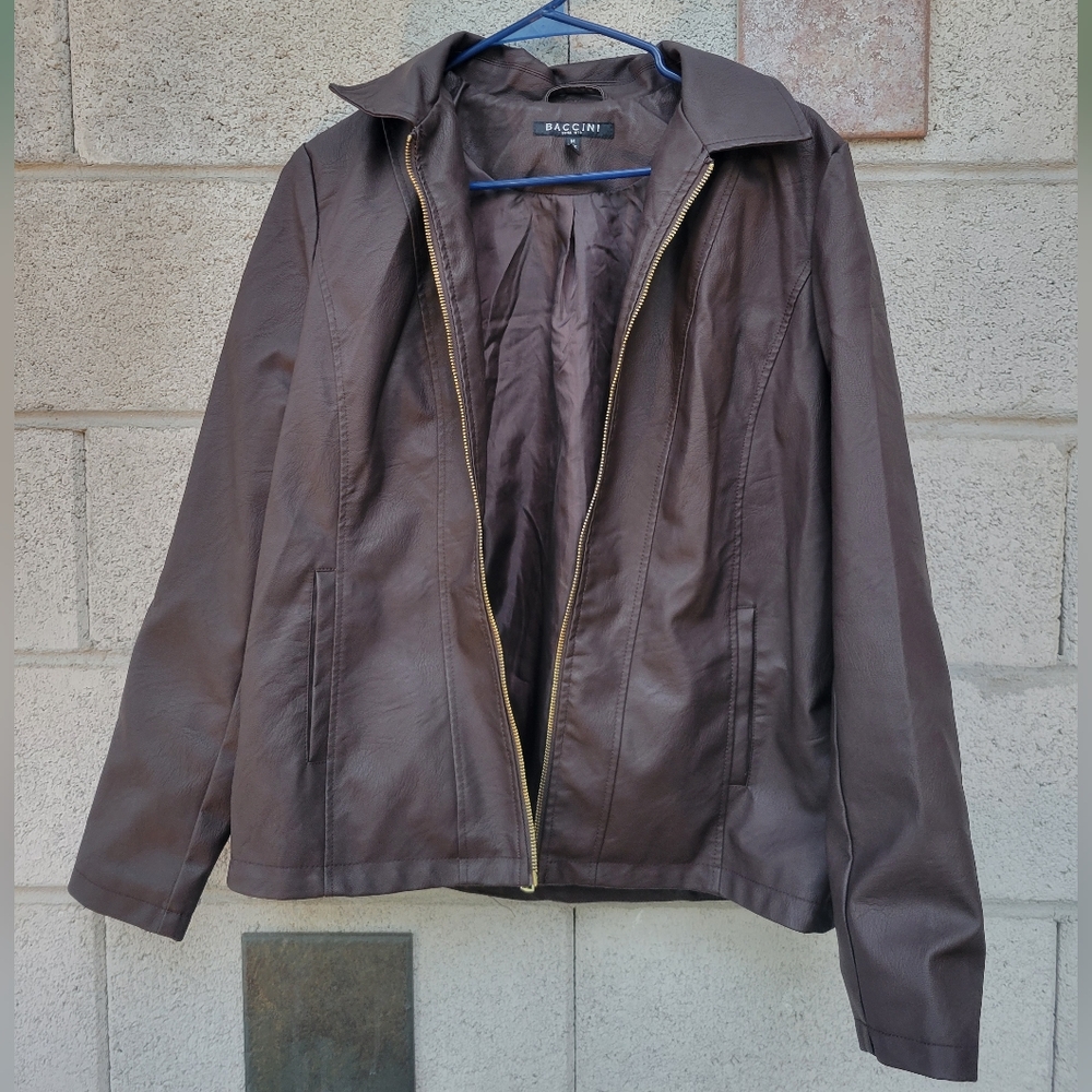 Baccini Medium Brown Faux Leather Jacket